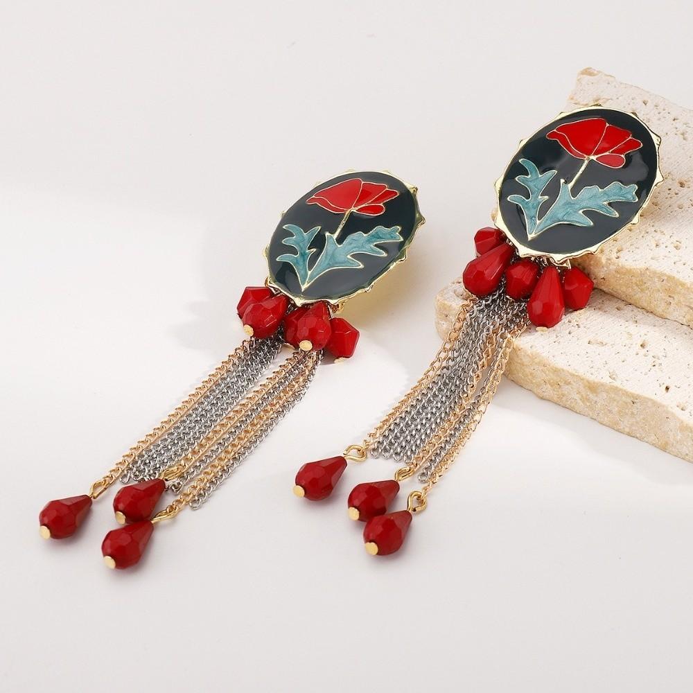 Personalized Enamel Flower Earrings Flower Button Multi-layer Tassel Earrings  Jewelry Gifts