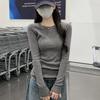 Women's Slim Fit Pure Cotton White Long-Sleeve T-Shirt, Round Neck, Regular Shoulder, Versatile Base Layer for Spring, Autumn, or Winter