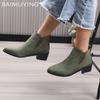 Print Random Women Ankle Boots Suede Pointed Toe Designer Mid Heels Shoes 2025 Trend Chunky Classic Winter Chelsea Botas Mujer