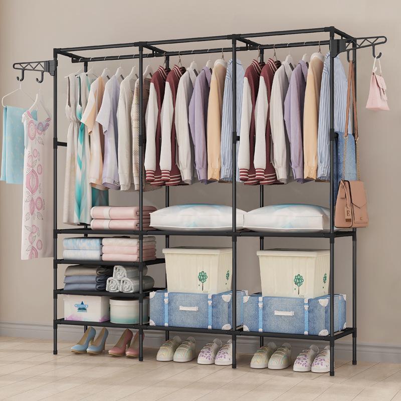 Floor-Standing Multi-Layer Coat and Clothes Rack with Storage Shelves for Dormitory or Home Use