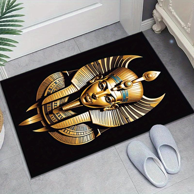 Velvet Area Rug Crystal Velvet Egyptian Pharaoh Statue Printed Area Rug Carpet | Anti-Slip Function for Bedroom and