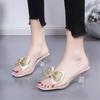 Women Slippers Slides Strange High Heels Women Shoes Mules Solid Butterfly Knot Crystal Summer Slippers Plus Size