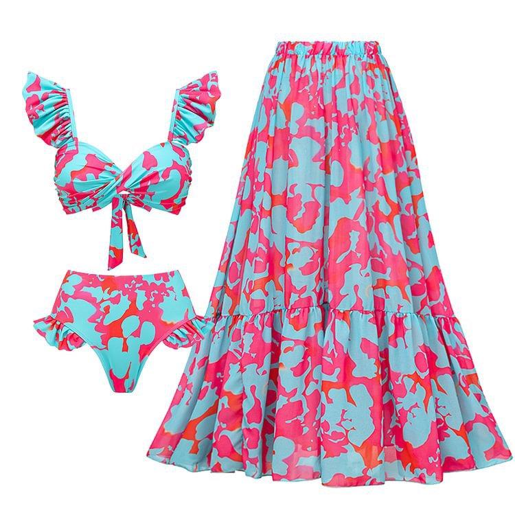 European and American popular bikini sexy high waist split swimsuit beach vacation skirt suit women
