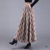 Fustă lungă retro cu carouri, pentru toamnă-iarnă, cu tiv de umbrelă, pentru siluetă pară