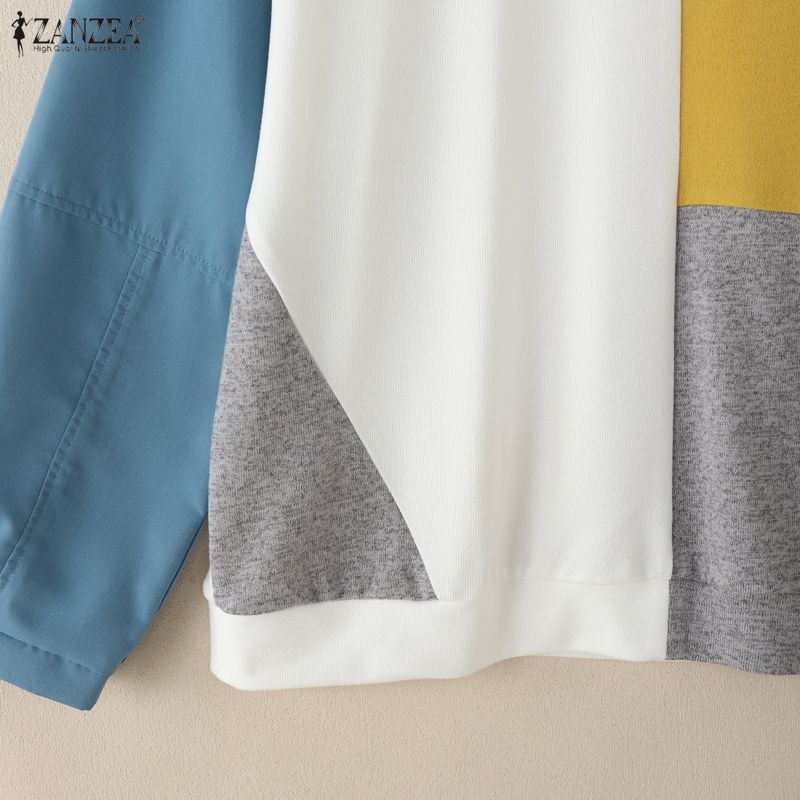 ZANZEA Women Casual Round Neck Long Sleeve Patchwork Pullover Thin Sweatshirt