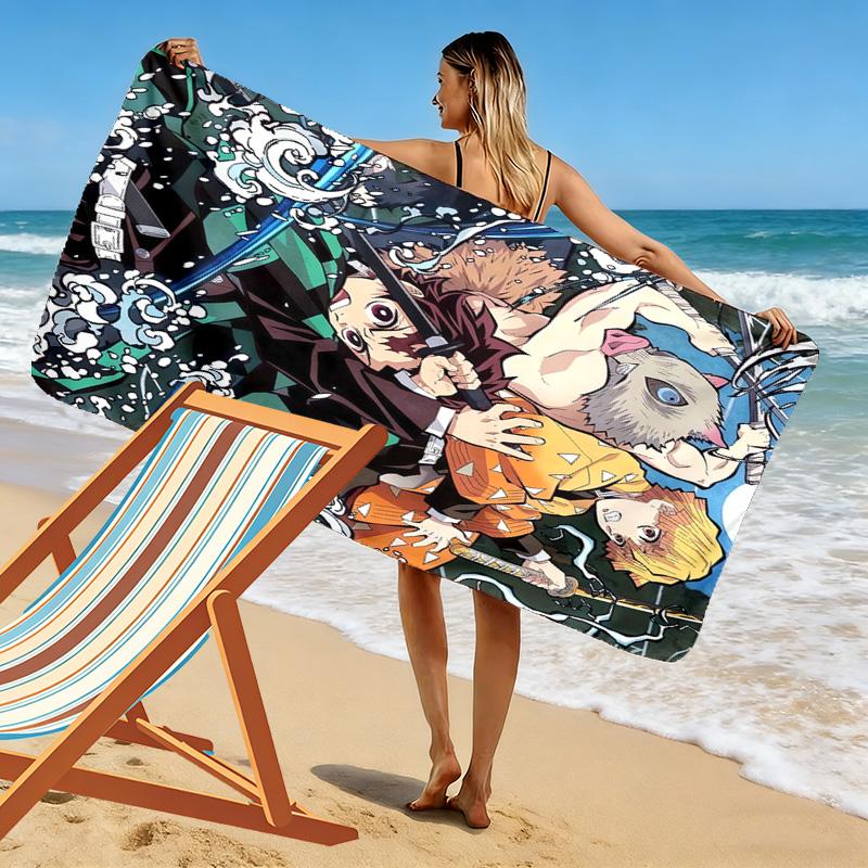 Demon Slayer Anime Print Beach Towel, Large Soft Quick Dry Towel for Beach Camping Swimming