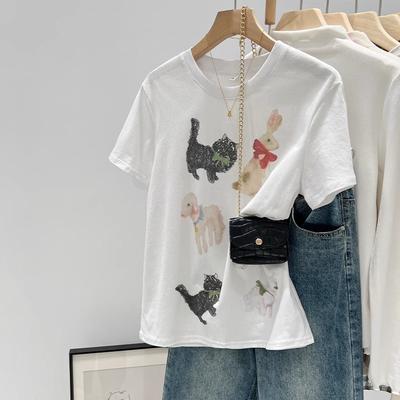 Harajuku morsom tegneserie Kortermet T-skjorte Dame Sommer ren bomull Casual oversized T-skjorte koreansk Streetwear hvit Y2k Topper