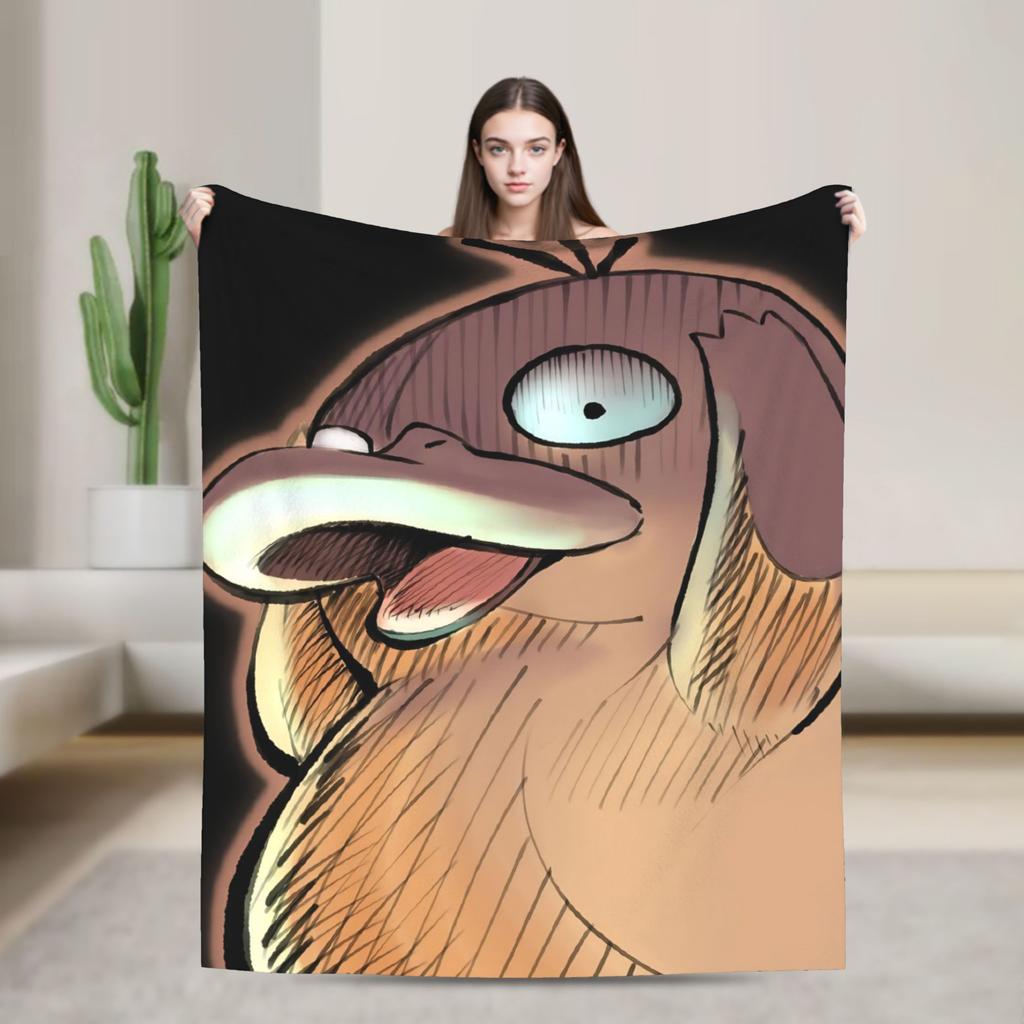 Psyduck Manga Flannel Blanket  Soft Warm Throw Blanket for Couch Bed Travel Office Novelty Bedspread Sofa Bed Cover