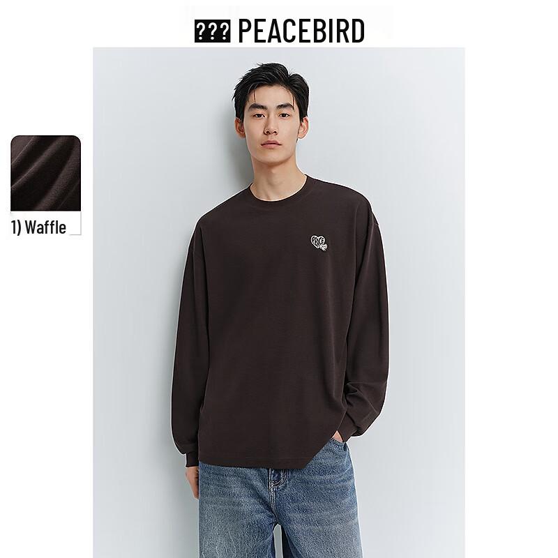 PEACEBIRD Men s Waffle Knit Long Sleeve Crew Neck T-Shirt S