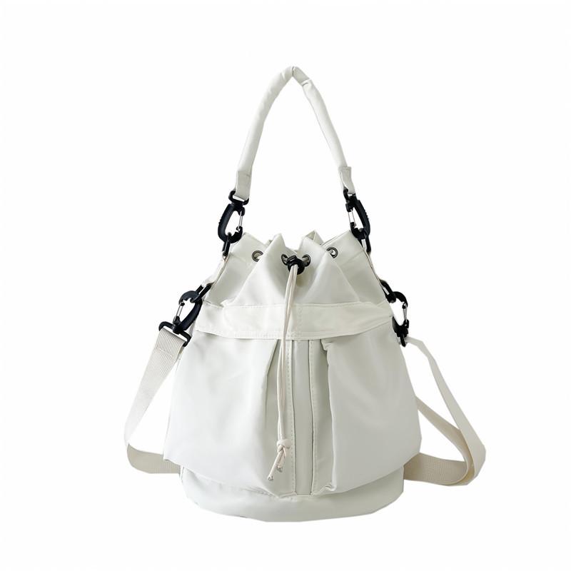 New Fashion Women'S Bag Large Capacity Drawstring Bucket Bag Simple Workwear Style Nylon Shoulder Bag For Women Handbag
