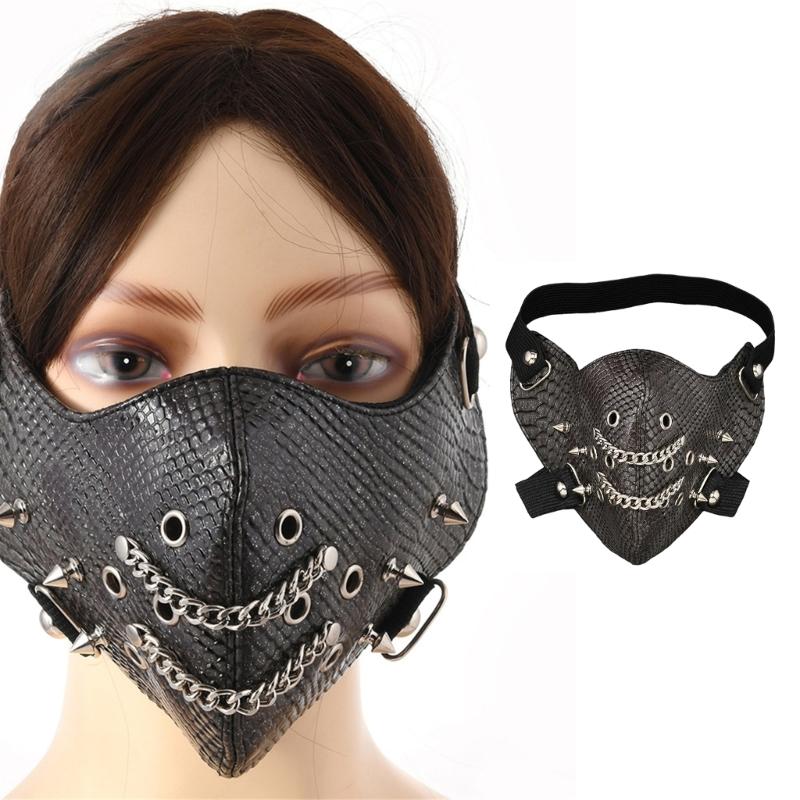 Maschera Sportiva Antipolvere Maschera in Pelle Borchiata, Maschera Punk Biker Motociclista Rock Mezza Faccia Costumi Cosplay di Halloween