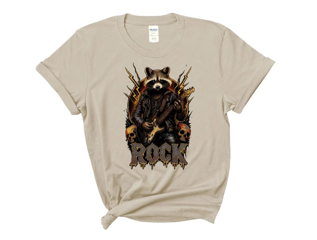 Rock Raccoon Guitar T-Shirt Heavy Metal Animal Graphic Tee Retro