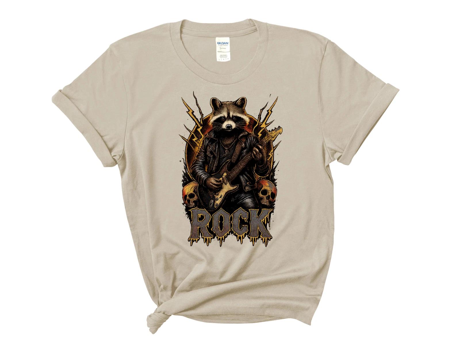 Rock Raccoon Guitar T-Shirt Heavy Metal Animal Graphic Tee Retro S