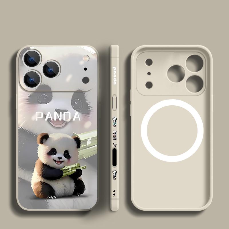 For iPhone 17 Pro Max Case Lovely Baby Panda Pattern Magnetic For Magsafe Silicone Cover For iPhone 16 Pro Max Funda iPhone 15 14 13 12 11 16E Air