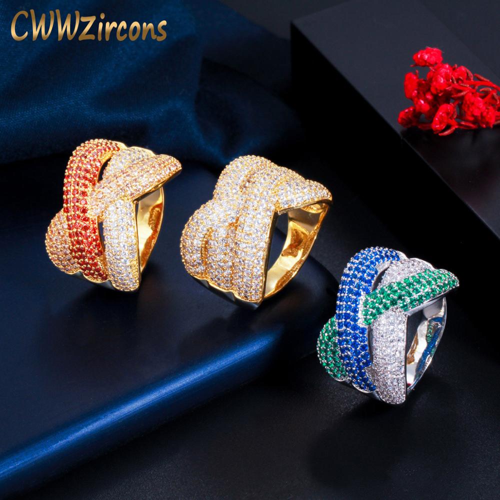 Zircons Adjustable Luxury Geometry Bold Statement Twist Cubic Zirconia Ring for Women Bridal Engagement Wedding Jewelry J0146