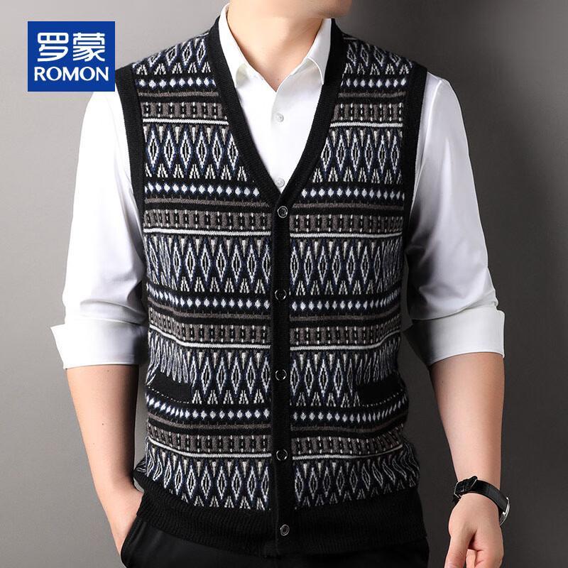 Romon Men's 100% Cashmere V-Neck Cardigan Vest