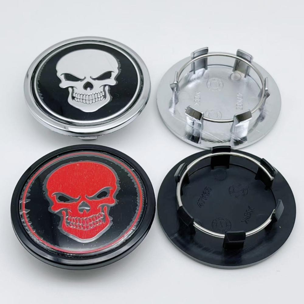 4pcs 65mm (48mm I.D) Car Wheel Center Caps With Skull Logo Badge Accessories for Porsche Wheels Hub Lid Rim Hubcap Cover Replace