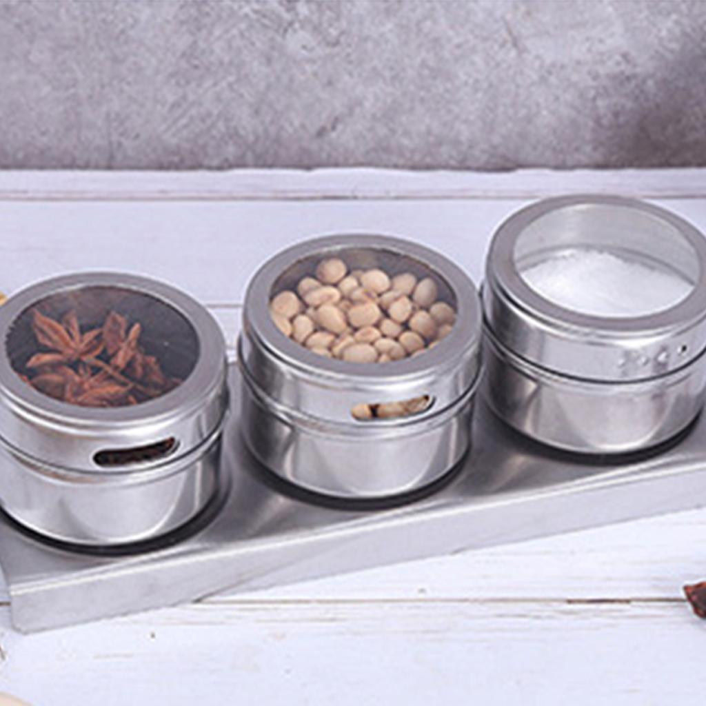12 Piece Magnetic Stainless Steel Spice Jars Set Kitchen Storage Containers With See Through Lid For Home Cooking Outdoor BBQ