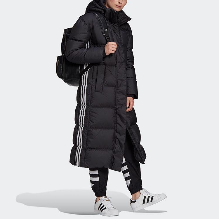Adidas Originals Long Down Windproof Warm Casual Sports Comfortable Long Hooded Down Jacket Women Jacket Black GD2498