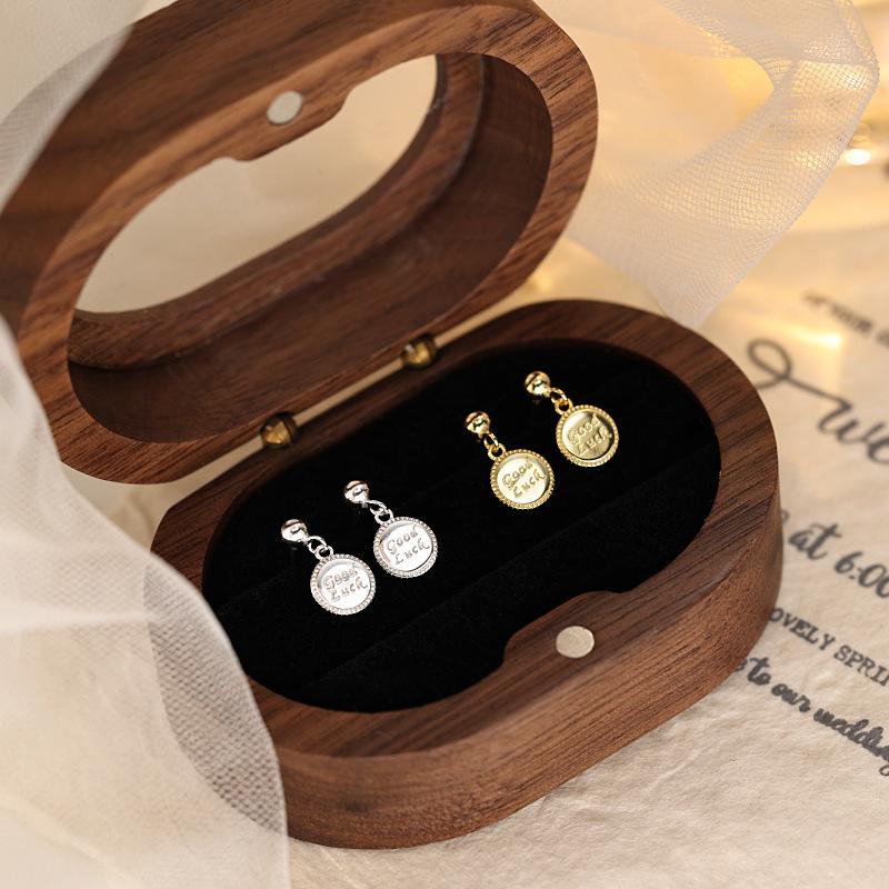 Lucky English Lettering Stud Earrings Female Ins Cold Wind Niche Design Sense Simple Round Brand Lucky Letter Earrings