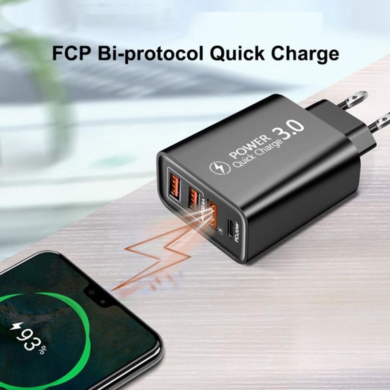 USB Wall Charging,4 Port Fast USB & USB C Charging Block,Charging Station Hubs Block Power Strips Adapter Plug