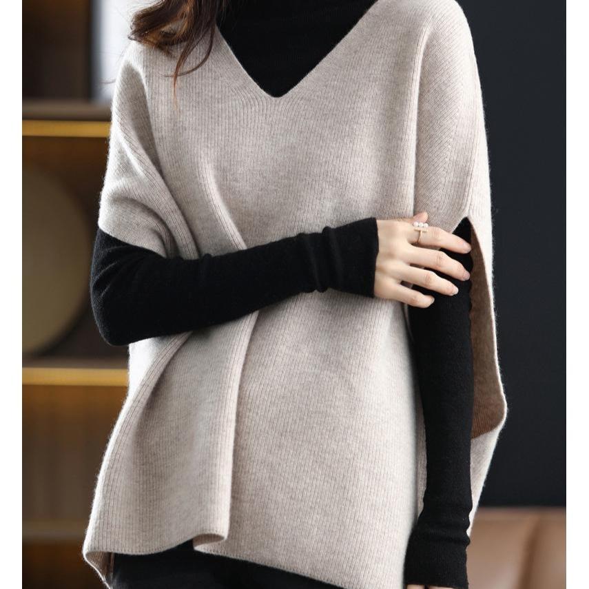 Vestă Tricotată din Lână pentru Femei cu Gât în V, Pulover fără Mâneci pentru Primăvară/Toamnă, Îmbrăcăminte Exterioară Stil Coreean