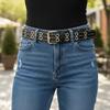 Personalized Design Hollow Rivet Belt Double Row Needle Buckle Black Leather Waistbands  for Gift