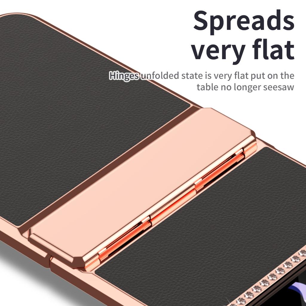 For Samsung Galaxy Z Flip4 5G Hinge Protection Phone Case PU Leather+PC Electroplating Cover
