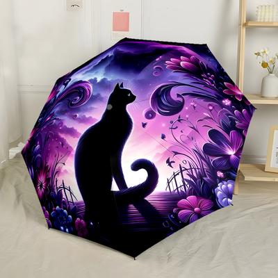 Moonlit Cat Garden Portable Automatic Umbrella Compact & Durable 8-Rib Design Sturdy Construction All-Season Use Elegant Umbrella