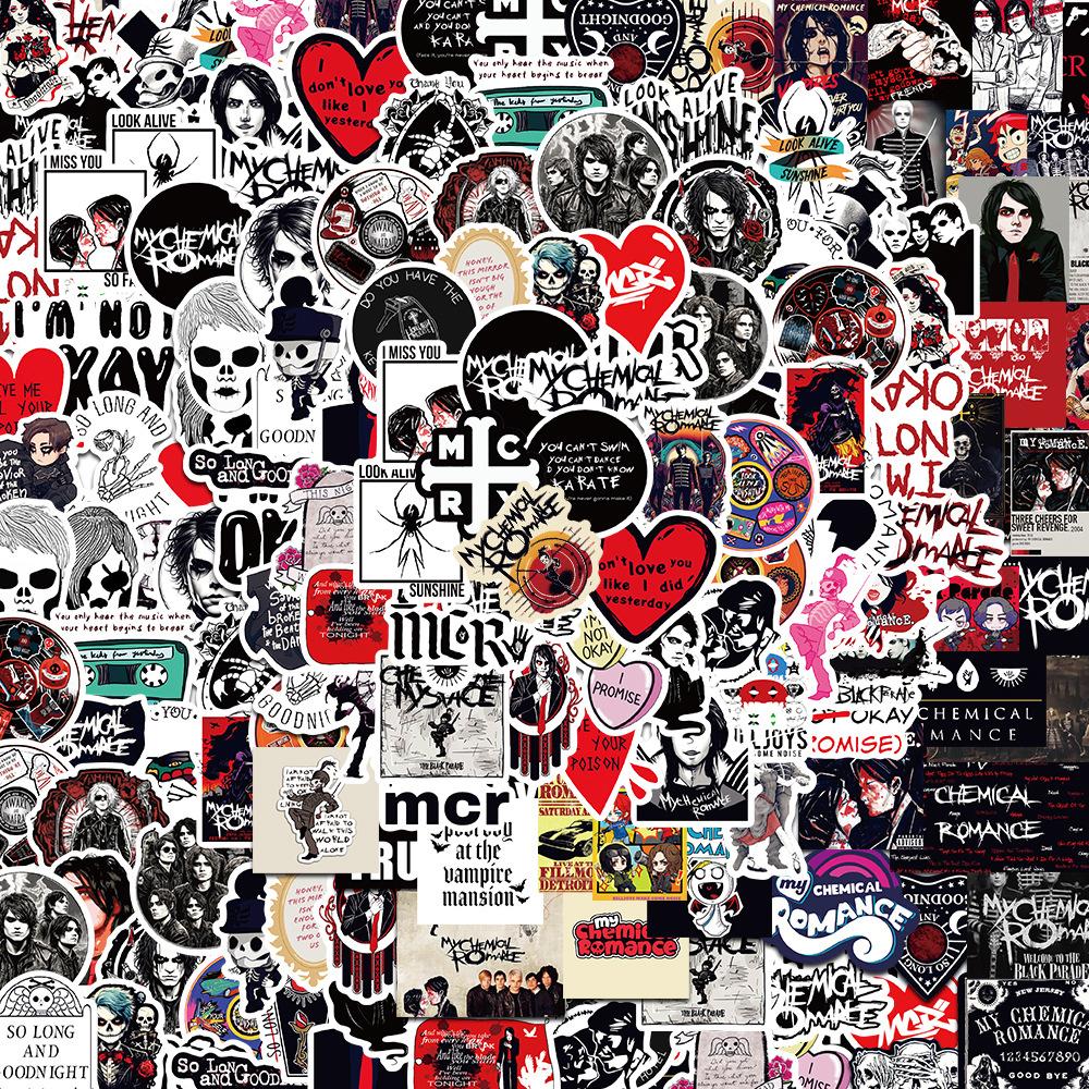 20/100Pcs My Chemical Romance Stickers  Cartoon Decal for Laptop Phone Guitar Luggage Waterproof Graffiti Vinyl Stickers 100pcs gray