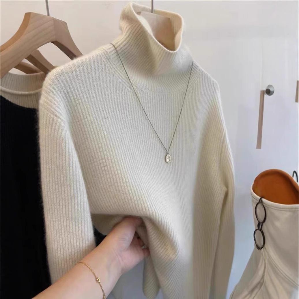 

2025 Women s High Neck Wool Cashmere Sweater - Autumn/Winter Loose Fit with Split Sleeves XXL