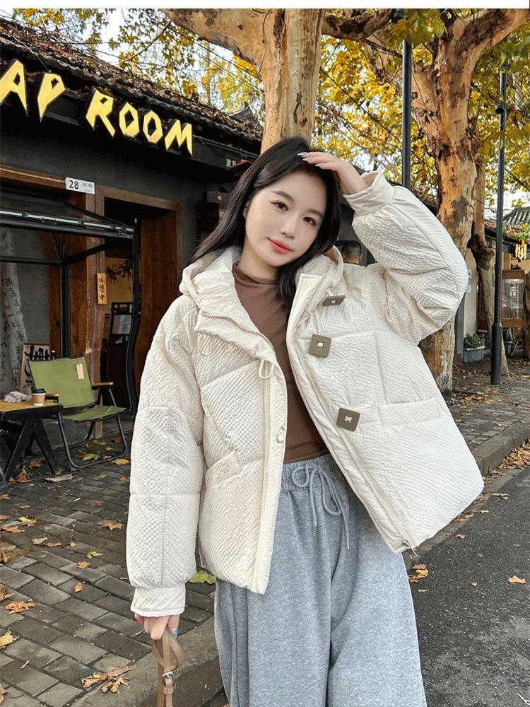 Damen Kurze Kapuzen-Winddichte Verdickte Warme Winterjacke mit Raglanärmeln