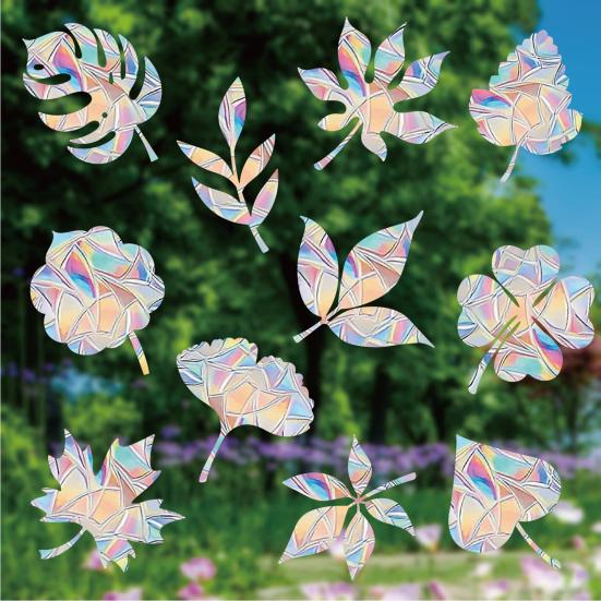 3 Sheets Rainbow Leaf Window Clings Prism Static PVC Window Decals for Bird Strike Prevention Reusable Window Sticker for Glass Doors Windows