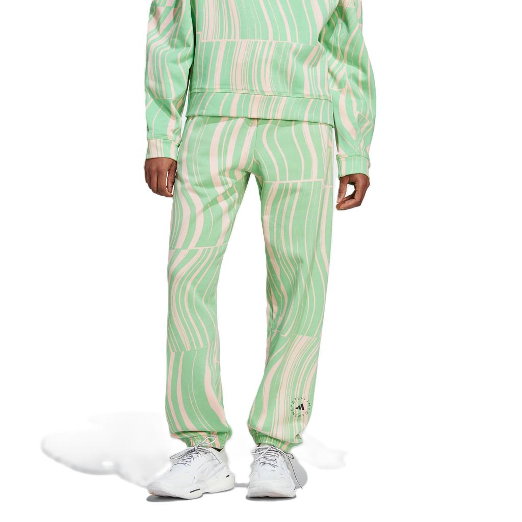 adidas Truecasuals High-Waisted Printed Straight-Leg Sports Pants Women Bottoms Bright-Green Light-Pink HT1104