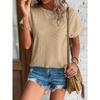 Top Eyelets Summer Spring Curved Hem, Casual Women's Short Sleeved Fashionable T-shirt Beach Vacation Short Style