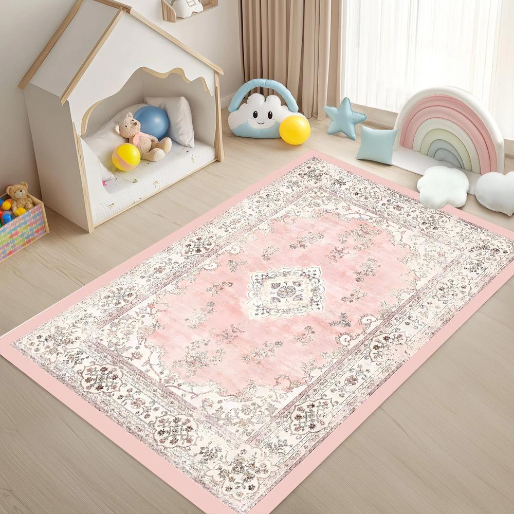 Roze Perzisch Bloemig Kinder Vloerkleed Antislip Wasbare Mat voor Kinderkamer Speelkamer Meisjes Slaapkamer Sweet Home Decor Esthetisch 80x120