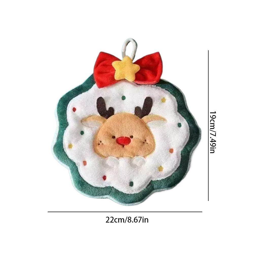 Christmas Hand Towels 2025 Elk Santa Tree Pattern Cleaning Cloth Coral Fleece Plush Towel Absorbent Hang Wipe Xmas Decor