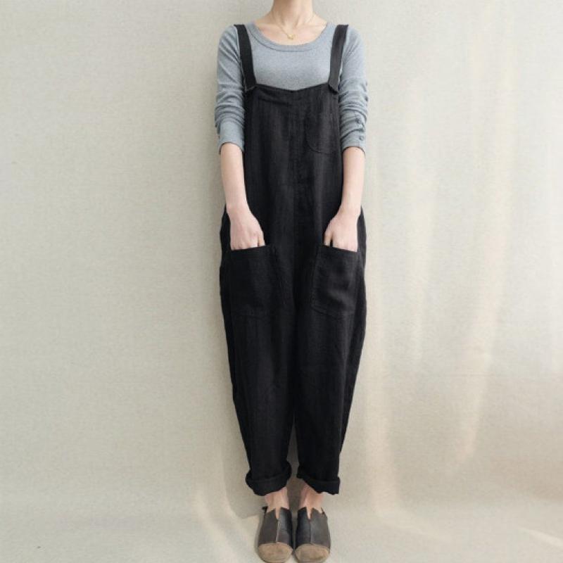 Mulheres jumper macacão casual solto macacão oversize za mulher senhoras macacão macacão bolsos calças tanque plus size