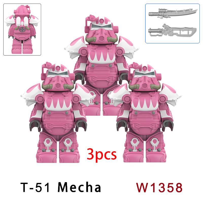 3pcs Military T51 Armor BOS Soldiers Mini Anime Action fallouts Figures Weapons Robot Kinghts Building Blocks Bricks Toys gifts