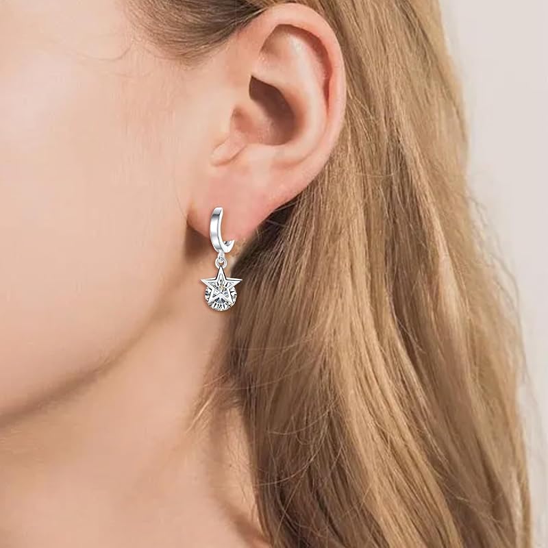 Zoomers Earrings Swaying Star White Silver Hoop Earrings Catchless Zirconia Platinum Plated Popularity Cute South Korea Fashion Accessories