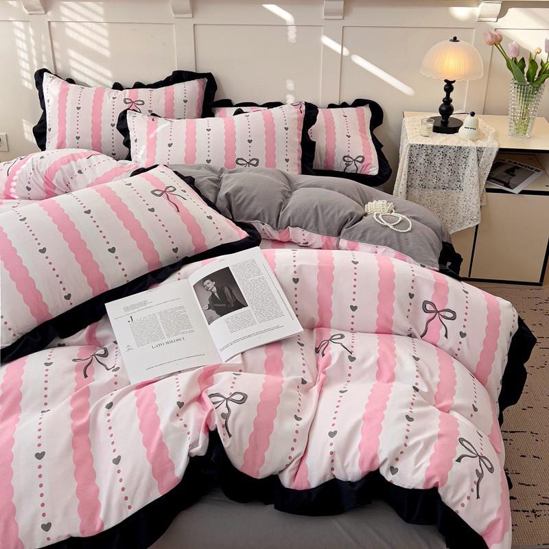 Washed Cotton Ruffle Bedding Set French Hepburn Style Floral Sets