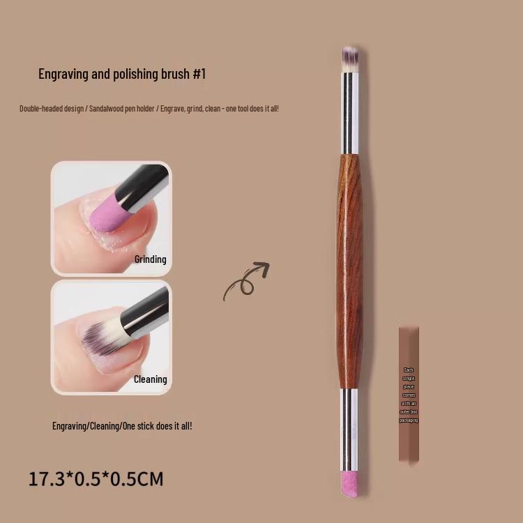 Quartz Double-Ended Nail Art Pen with Cuticle Remover and Sandalwood Handle