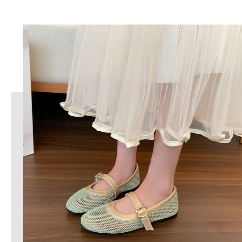 

Retro fairy flat Mary Jane shoes girl new one-word with mesh beanie shoes French versatile breathable single shoes 40 светло-зеленый