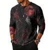 Men's Casual Halloween Printed Crew Neck Shoulder Three Quarter Sleeve Top with Button and Bat Pattern