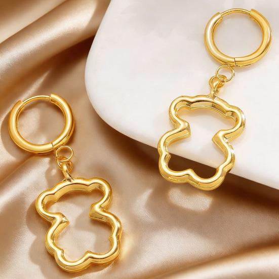 Earrings 3D Hollow Bear Design Stainless Steel Ear Loop Fit Leverback Earrings Adjustable Length Choker Necklace Jewelry Gift