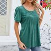 Spring Summer Pleated T Shirts Solid Color Women's Top Fashion O Neck Short Sleeve T-shirt