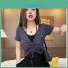Private Style T Shirt With Drawstring And Pleated Design For Summer Casual Wear