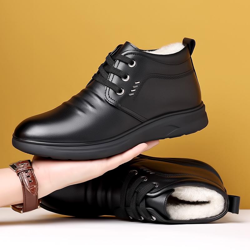 Men's Winter Wool-Lined Leather High-Top Non-Slip Shoes