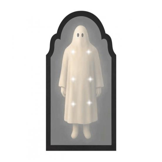 Halloween Ghost Mirror Spooky Hologram Ghost Skeleton Mirror with LED Light for Halloween Home Bedroom Decor