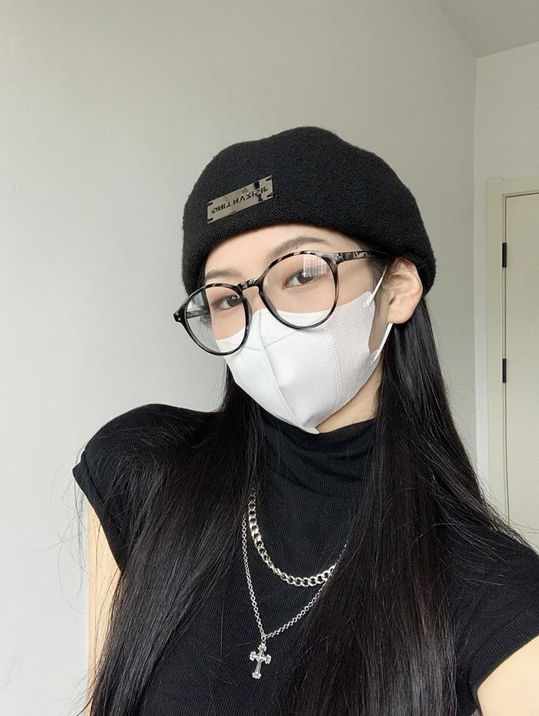 Vintage reverse forward hat Spice girl sweet cool newsboy beret women's big head circumference painter hat shows small face